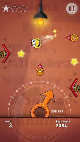 弹跳球:Hopping Ball 是由独立开发商 Naser Abdulghani 推出的一款画面卡通可爱的物理益智游戏,游戏为三星关卡制,玩家要做的就是通过滑指挪动方向标来给图标里面的那只黄色的逗比球形怪确定发射方向,然后点击小球一下,让它弹射出去,收集星星,打开屏幕上方的电灯。